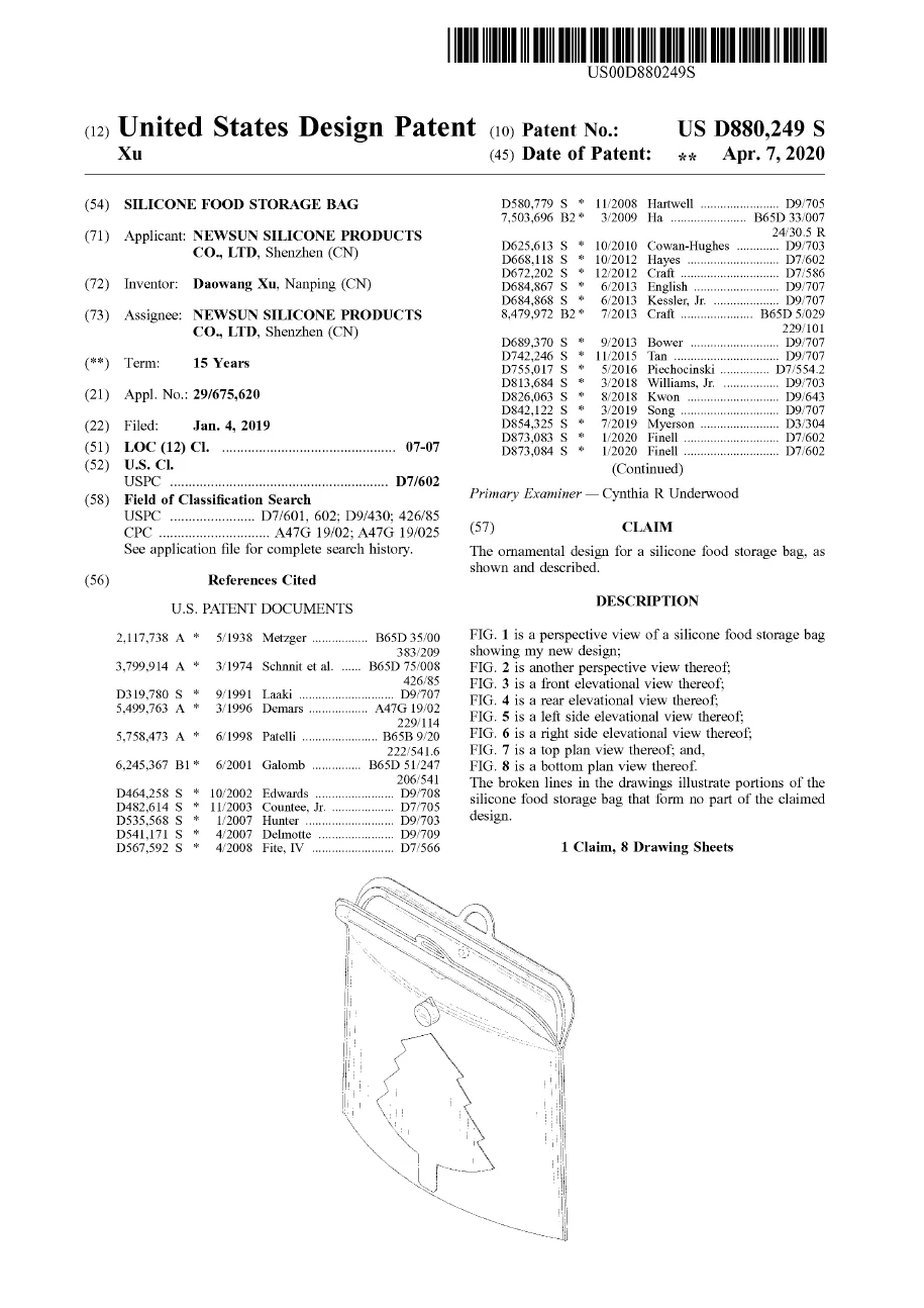 US Patent of silicone bag