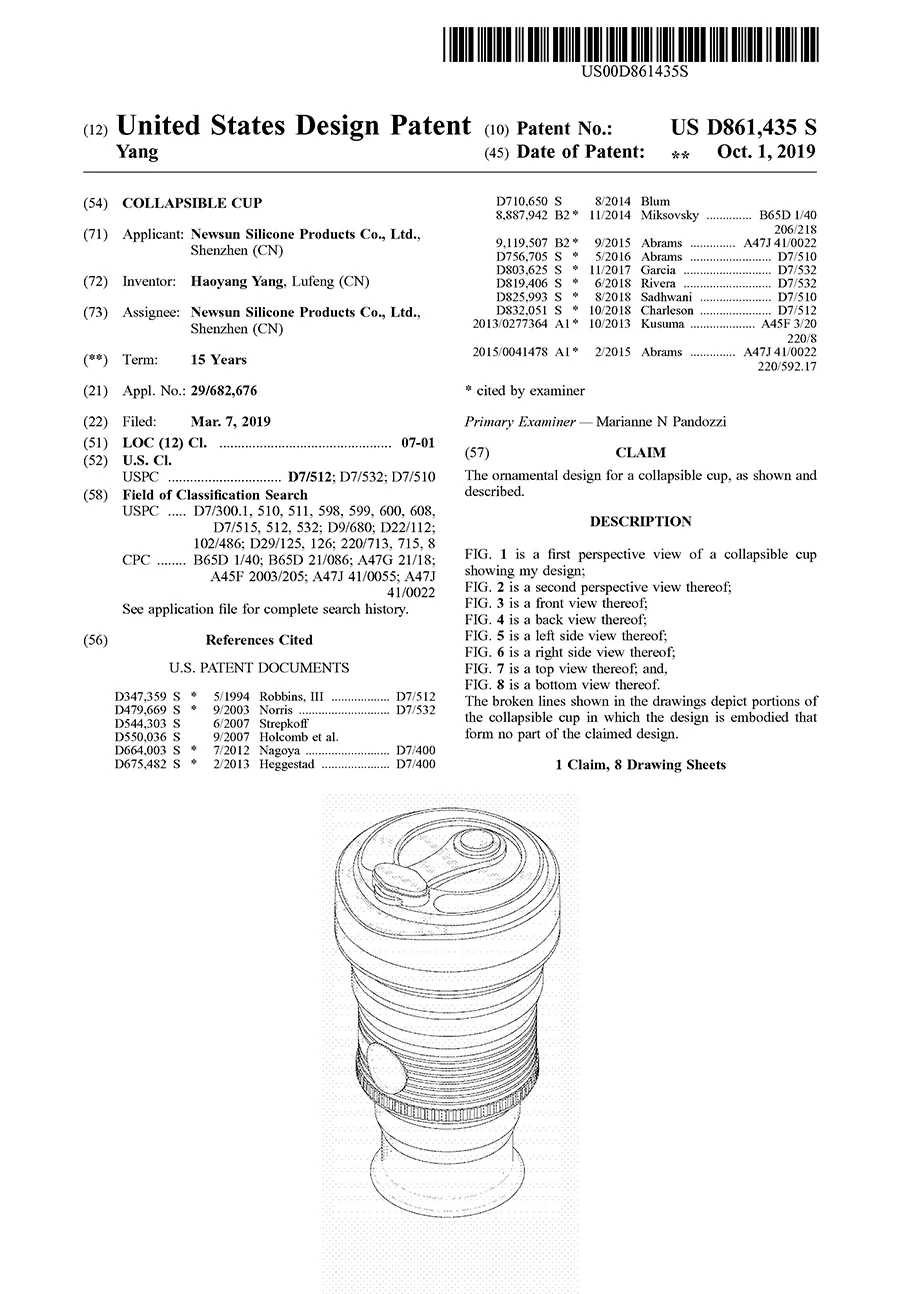 US Patent of silicone cup